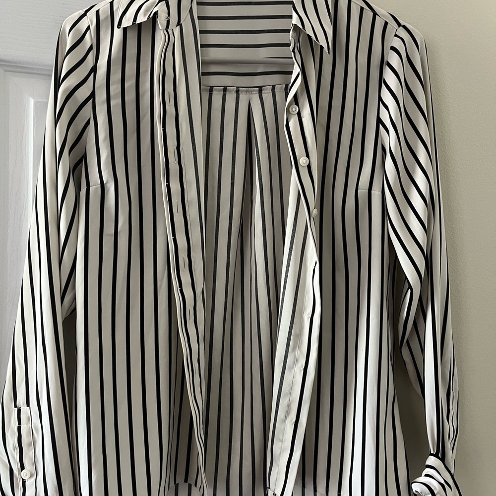 Black and Cream Striped Women's Top